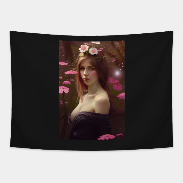 Pink Garden Fairy in Spring with Pink Flowers Tapestry by Bootyfreeze