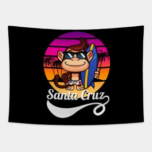 Surfer Monkey Santa Cruz California Retro Sun Tapestry