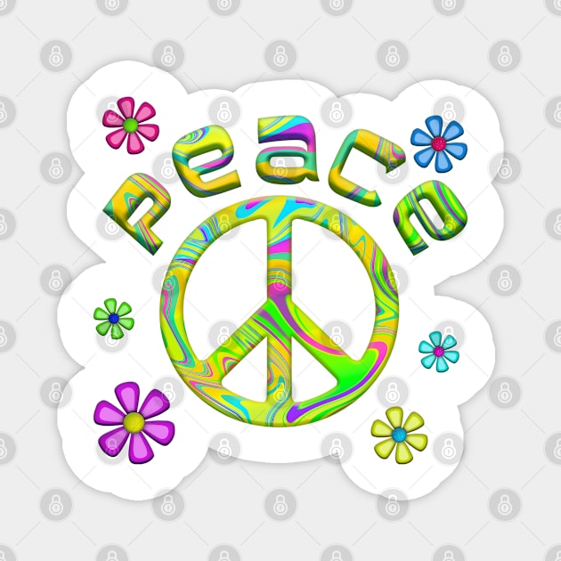 RetroTie Dye Peace Sign with Flowers Magnet by Roly Poly Roundabout