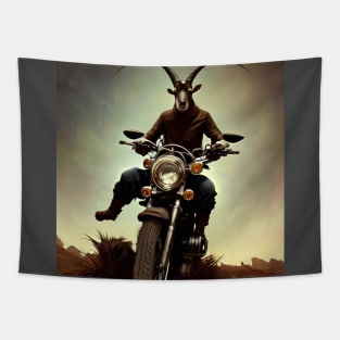 Goat on motorcycle funny biker Tapestry