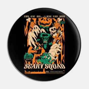 Scary Squad // Funny Parody Movie Poster // Frankenstein Ghost Pumpkinhead Halloween Pin