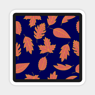 Leaves Pattern - Red and Mustard on Navy Magnet