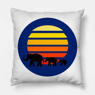 Three Elephants  On Safari At Sunset Pillow
