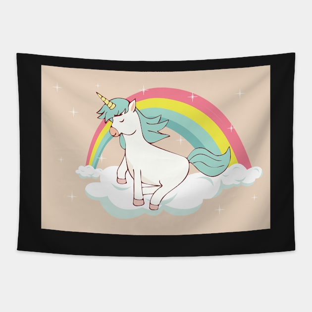 Cute Rainbow Unicorn Mythical Animal Social Distancing Pastel FaceMask Tapestry by gillys