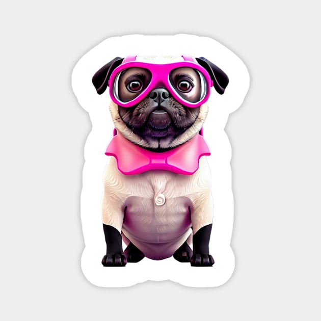 Cute Pug with Pink Glasses and Apron - Adorable Superstar Celebrity Dog Design Magnet by fur-niche