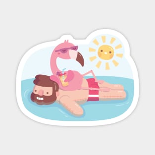 Funny Flamingo Chilling On Human Pool Float Magnet