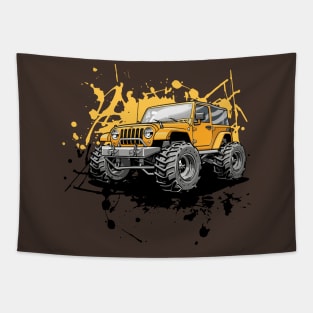 Off-Road 4x4 Vehicles in Graffiti Cartoon Style Tapestry