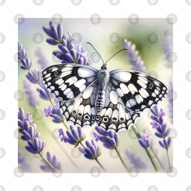 Pop Marbled White Moth - Watercolor Butterfly by Aquarelle Impressions