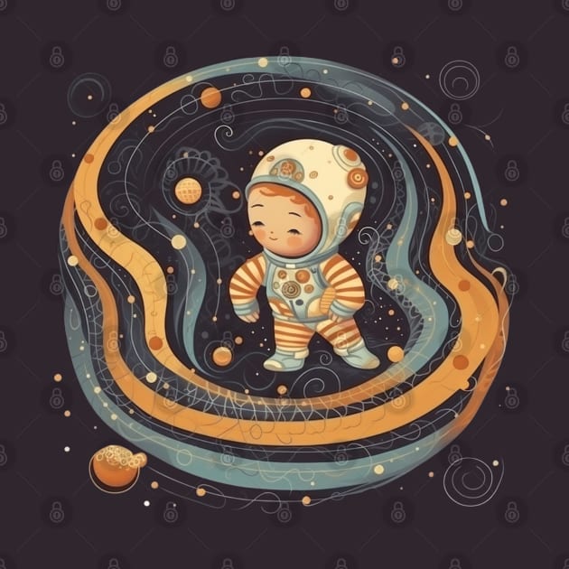 Cute Astronaut in Swirl of Fractal Patterns by Oddities Outlet