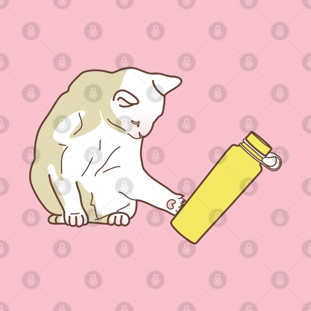 Cat knocking yellow water bottle by Wlaurence