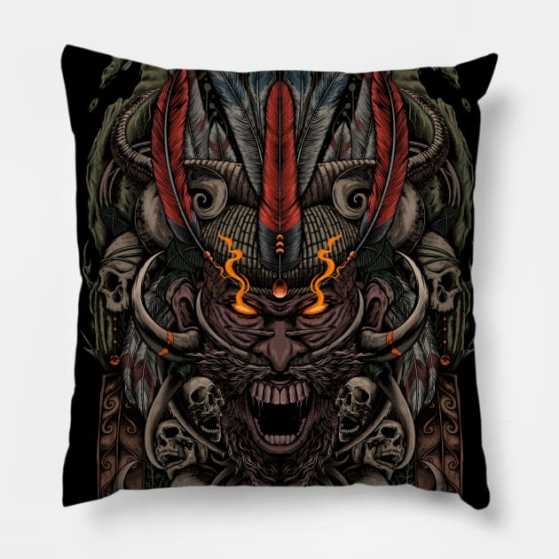 SKULL TRIBE Pillow by AWANG ART STUDIO