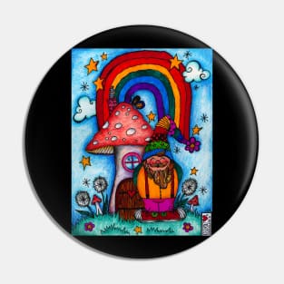 Rainbow Gnome's Mushroom House Pin