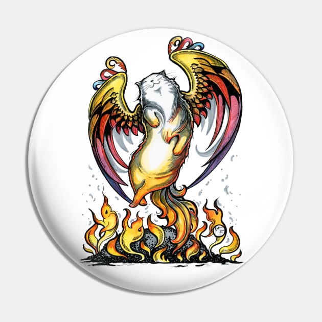 Phoenix Cat Rising From The Ashes Pin by Nat Ewert Art