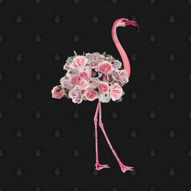 Pink Flamingo and pink flowers roses by Collagedream