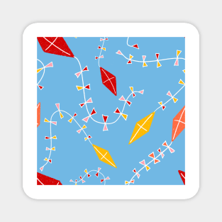 Colorful Kites on Blue Magnet