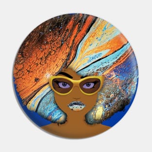 Galaxy Girl Blue Afro Pin