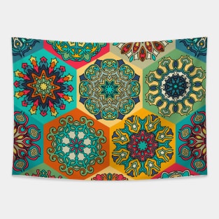 Vintage patchwork with floral mandala elements Tapestry