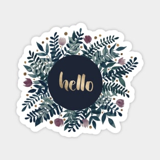 Hello flowers and branches - grey green and garnet Magnet