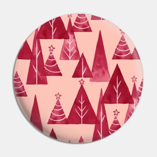 Blush and Red Watercolor Christmas Trees Pin