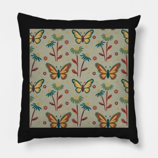 Retro Butterflies pattern - Vintage daisy Pillow
