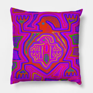 Shaman with child, mother, maternity, expecting parents, Shaman earth mother, pink red green, Virginia Vivier, Vagabond Folk Art, pagan, VooDou, witchcraft, bohemian Pillow