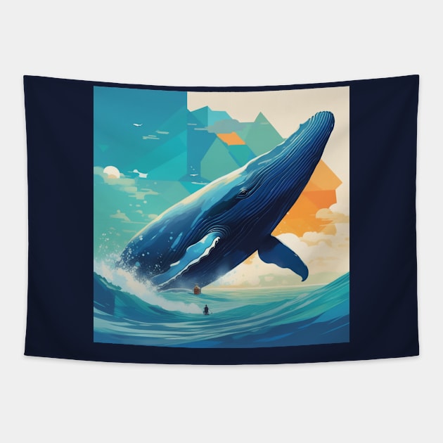 Geometric whale art Tapestry by Spaceboyishere