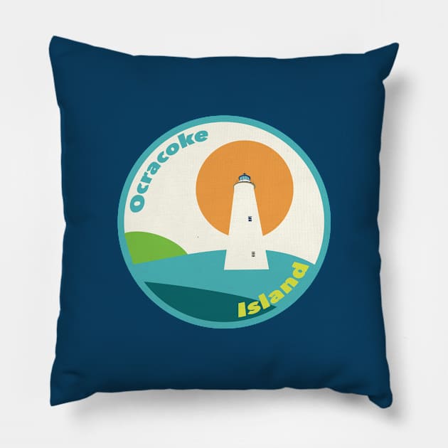 Ocracoke Island Lighthouse Circle Pillow by Trent Tides