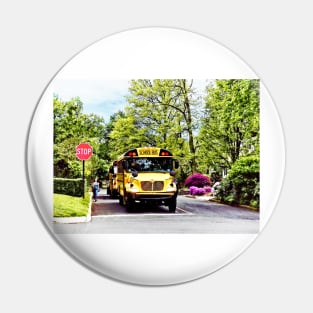 Teachers - School Buses at Stop Sign in Spring Pin