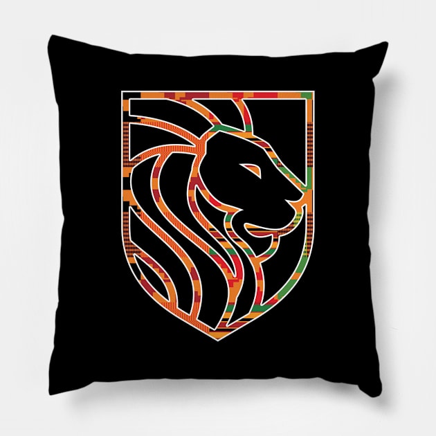 African Lion with Kente Pattern Minimal Pillow by kentevibes