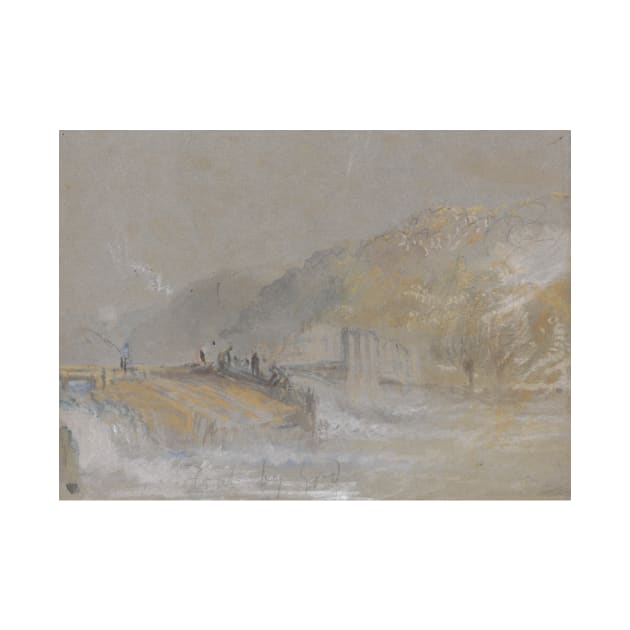 Foul by God- River Landscape with Anglers Fishing From a Weir by J.M.W. Turner by Classic Art Stall