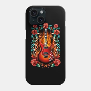 Electric guitar on fire with flowers 25 Phone Case