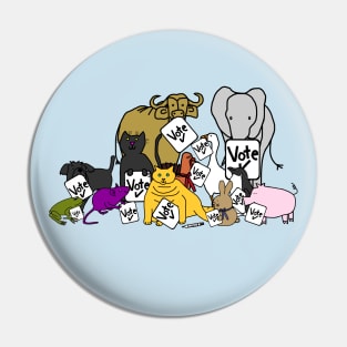 Group of Cute Animals with Vote Signs Pin