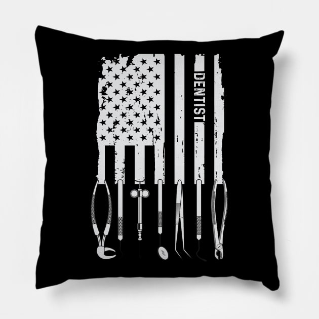 Vintage Dentist Dental Hygienist American Flag 4th Of July Pillow by mrsmitful01