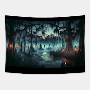 Haunted Swamp on an Eerie Night Tapestry