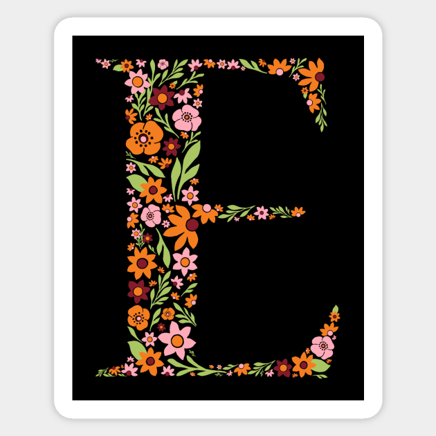Retro Floral Letter E Letter E Sticker Teepublic