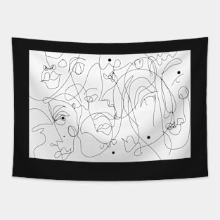 Abstract Faces Line Drawing Tapestry