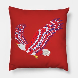 Flying Blue red and white bald eagle Pillow