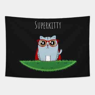 Superkitty Cute Cat with Glasses and Cape Tapestry