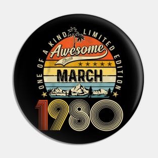 Awesome Since March 1980 Vintage 43rd Birthday Pin