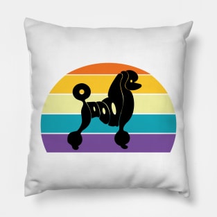 poodle in stylised writing with retro sunset background Pillow