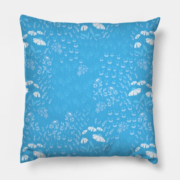Blue  flowers pattern #3 Pillow by GreekTavern