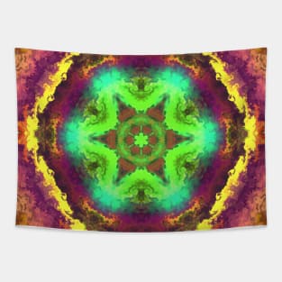 Psychedelic Hippie Green Yellow and Purple Tapestry