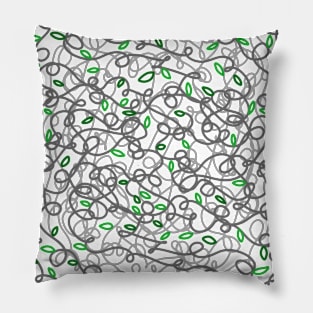 Loopy Twisted Tangled Vines and Leaves Abstract Doodle Design on a white backdrop, made by EndlessEmporium Pillow