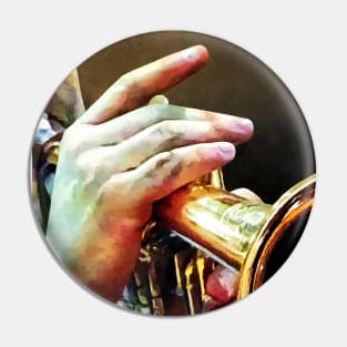 Music - Man Playing Trumpet Closeup Pin
