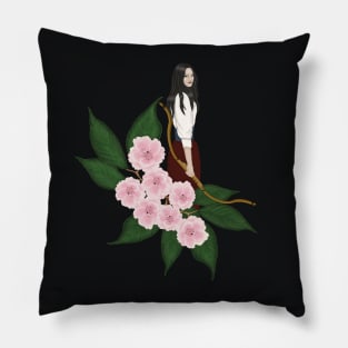 Archer girl and cherry blossoms Pillow