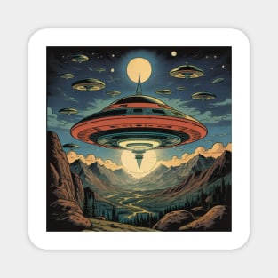 Flying Saucers Over The Mountains Magnet