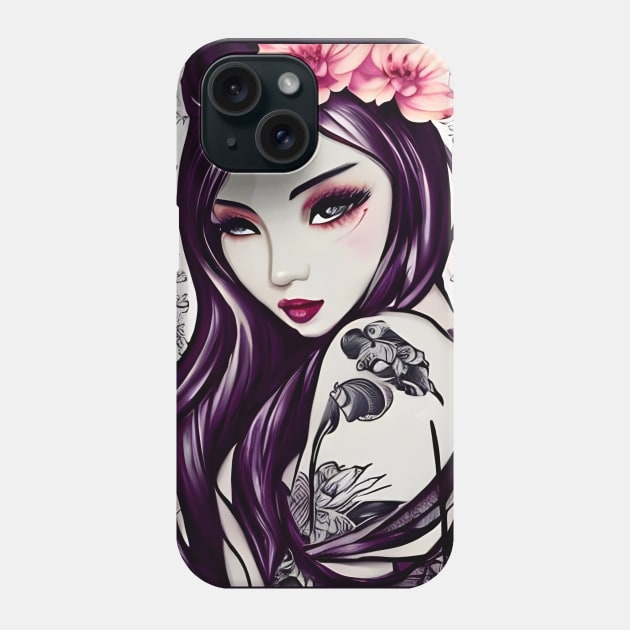 The girl with the flower tattoo Phone Case by animegirlnft