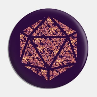 Purple Sunset Gradient Rose Vintage Pattern Silhouette D20 - Subtle Dungeons and Dragons Design Pin