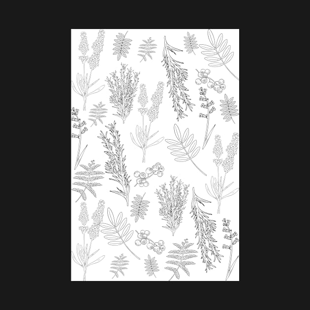 Black and White Botanical Pattern by Annalaven