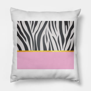 Black and white zebra print on pink, golden lining Pillow